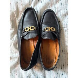 Salvatore Ferragamo Gancini Loafers Black Leather Men’s 10 Horsebit Hardware